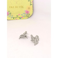 Eke Butik Çelik Fiyonk Küpe Gümüş Çivili