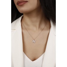 Alfa Gümüş Zirkon Taşlı Rose Kaplama H Harfi 925 Ayar Gümüş Kolye
