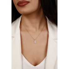 Alfa Gümüş Zirkon Taşlı Rose Kaplama B Harfi 925 Ayar Gümüş