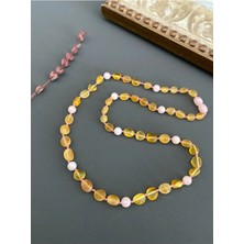 Combin Accessory Mat Baltık Kehribar ve Pembe Kuartz Yetişkin Kehribar Kolye