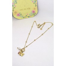 Eke Butik Çelik Kelebek Charm Pembe Taşlı Dorika Kolye