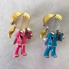 Renjie Shop C Mavi Stil Yeni Yaratıcı Pembe Mavi Doktor Broş Hemşire Broş Kadınlar Kız Tıbbi Metal Takı Hediye (Yurt Dışından)