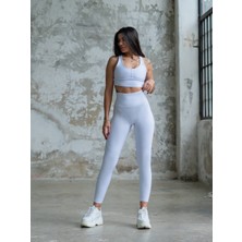 Lismina Beyaz Dikiş Detay Popo Toparlayıcı Spor Tayt