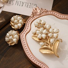 Renjie Shop C Küpe Vintage Yaratıcı Zambak Çiçeği Inci Broş Kadın Öğrenci Parti Zambak Broş Aksesuarları Hediye (Yurt Dışından)