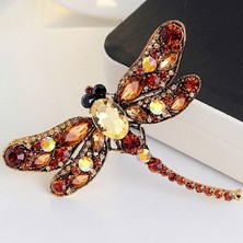 Renjie Shop C Kahverengi Tarzı Kadın Moda Dragonfly Kristal Broş Sevimli Taşlı Fular Iğnesi Takı (Yurt Dışından)
