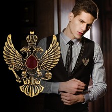Renjie Shop C Gümüş Tarzı Retro Kanat Metal ve Broşlar Vintage Çift Başlı Kartal Rozet Tacı Takım Papyon Iğnesi (Yurt Dışından)