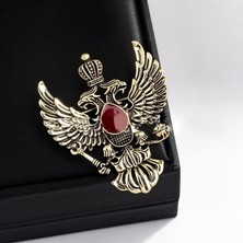 Renjie Shop C Gümüş Tarzı Retro Kanat Metal ve Broşlar Vintage Çift Başlı Kartal Rozet Tacı Takım Papyon Iğnesi (Yurt Dışından)