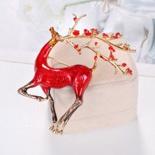 Renjie Shop C Kırmızı Stil Kış Geyiği Takı Hayvan Ren Geyiği Broş Giysiler Pin (Yurt Dışından)