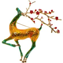 Renjie Shop C Kırmızı Stil Kış Geyiği Takı Hayvan Ren Geyiği Broş Giysiler Pin (Yurt Dışından)