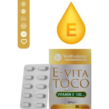 Wellvalens E-Vita Toco – 100 mg Saf E Vitamini ile Hücresel Koruma ve Cilt Desteği | 30 Kapsül