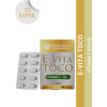 Wellvalens E-Vita Toco – 100 mg Saf E Vitamini ile Hücresel Koruma ve Cilt Desteği | 30 Kapsül