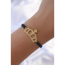 Sinerji Shop Gold Renk Zirkon Taşlı Taç Figür Makrome Bileklik - TJ-BB6214