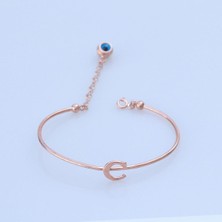 Necati Gün Gümüş Rose Gold Kaplama Nazar Boncuklu C Harfi Gümüş Bileklik
