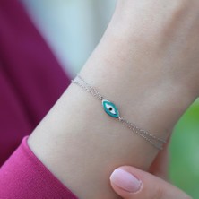 Mine Işli Göz Model Çift Zincirli Gümüş Bileklik