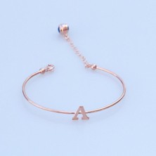 Necati Gün Gümüş Rose Gold Kaplama Nazar Boncuklu A Harfi Gümüş Bileklik