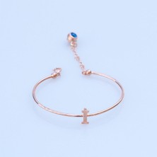 Necati Gün Gümüş Rose Gold Kaplama Nazar Boncuklu İ Harfi Gümüş Bileklik