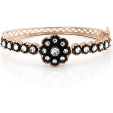 Çiçek Motifli Elmas Modeli Altın Kaplama Gümüş Kelepçe