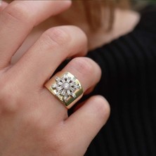 Kutup Yıldızı Zirkon Taşlı Gold Kaplama Ayarlanabilir Gümüş Yüzük