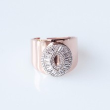O Harfi Baget Taşlı Rose Gold Kaplama Gümüş Yüzük