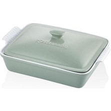 Rossalını Lıfe Büyük Dikdörtgen Kapaklı Yeşil Fırın Kabı 38X23X8,5 cm