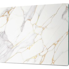 Ortakçı Design Gold Beyaz Detaylı Mermer Desenli Temperli Cam Kesme Tahtası - Cam Kesme Tablası 25*35 Cm