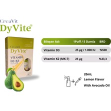 Creavit Dyvite® Vitamin D3K2, Avokado Yağlı, Limon Aromalı Damla/Sprey Takviye Edici Gıda 20 ml