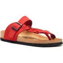 Comfortfüsse  /  Gisel - Deri Parmak Arası Terlik ( Kırmızı Nubuk Deri )