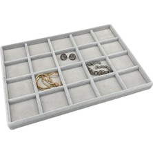 Megass Dekor Yerli Üretim Süet Kumaş Gri Renkli 34/24 cm 20 Bölmeli Çekmece İçi Takı Standı