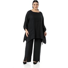 Disentis Modest Büyük Beden Rahat Kesim Bluz Pantolon Siyah Ikili Takım
