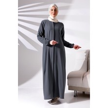 Antrasit Sade Gizli Fermuarlı Aveze Tesettür Ferace