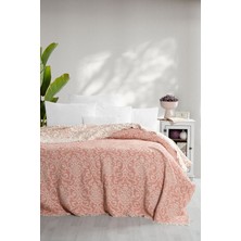 Kanz Jakarlı Çift Kişilik Müslin Yatak Örtüsü - Damask Pudra