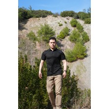 KAPAN 2 Cepli Polo Yaka Kısa Kollu Taktik T-Shirt Siyah