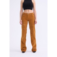 Flare Paça Fitilli Kadife Pantolon 42 - Hardal