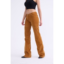 Flare Paça Fitilli Kadife Pantolon 42 - Hardal