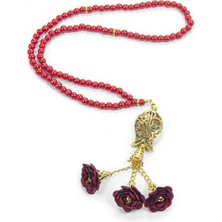 İhvan Online Laleli Gül Püsküllü Inci Görünümlü 99LU Hac Umre Hediyelik Tesbih Kırmızı