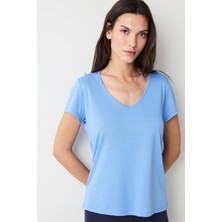 Koyu Mavi V Yaka Regular Fit Modal Tişört