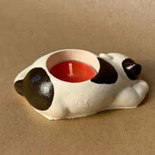 Uretti El Yapımı Bej - Kahverengi Sevimli Kedi Tealight Mumluk - 6 x 10 cm