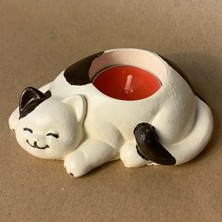 Uretti El Yapımı Bej - Kahverengi Sevimli Kedi Tealight Mumluk - 6 x 10 cm