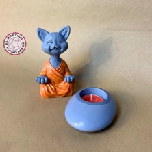 Uretti El Yapımı Kedi Buda Tealight Mumluk 2'li Dekoratif Set