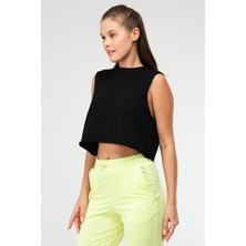 Speedlife Siyah Regular Basic  Pamuk Bisiklet Yaka Kolsuz Crop Kadın Atlet SF0749