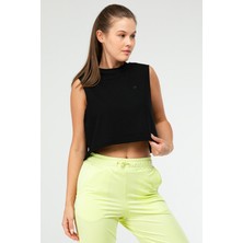 Speedlife Siyah Regular Basic  Pamuk Bisiklet Yaka Kolsuz Crop Kadın Atlet SF0749