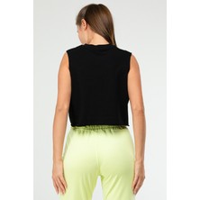 Speedlife Siyah Regular Basic  Pamuk Bisiklet Yaka Kolsuz Crop Kadın Atlet SF0749
