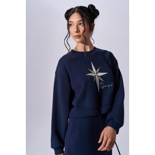 Naar Kadın Pamuklu Baskılı Uzun Kollu Günlük Kullanım Lacivert Sweatshirt 2591305