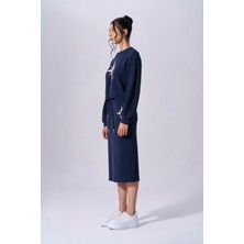 Naar Kadın Pamuklu Baskılı Uzun Kollu Günlük Kullanım Lacivert Sweatshirt 2591305