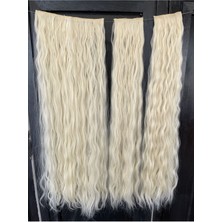 Modlivee Platin Sarı Afro Dalgalı Uzun Yarım Ay Saç – 3 Parça Çıt Çıt 80cm. 270 gr. Vıp Serı