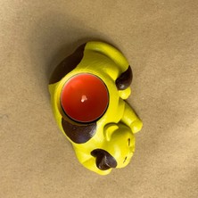 Uretti El Yapımı Yeşil - Kahverengi Sevimli Kedi Tealight Mumluk - 6 x 10 cm