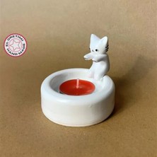 Uretti El Yapımı Sevimli Isınan Beyaz Kedi Dekoratif Mumluk - 7 x 7 cm