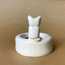 Uretti El Yapımı Sevimli Isınan Beyaz Kedi Dekoratif Mumluk - 7 x 7 cm