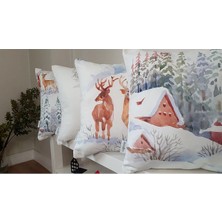 Decofav Sulu Boya Tatlı Geyikler Desenli Dijital Baskılı Kırlent Kılıfı