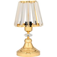 Woodhub Taşlı Abajur Kristal Gövdeli Gold Altın Salon Yatak Odası Abajur